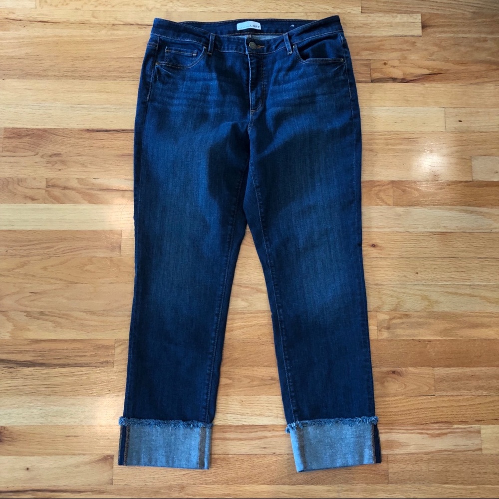 Ann Taylor LOFT Curvy Straight Fray Cuff Jeans 12